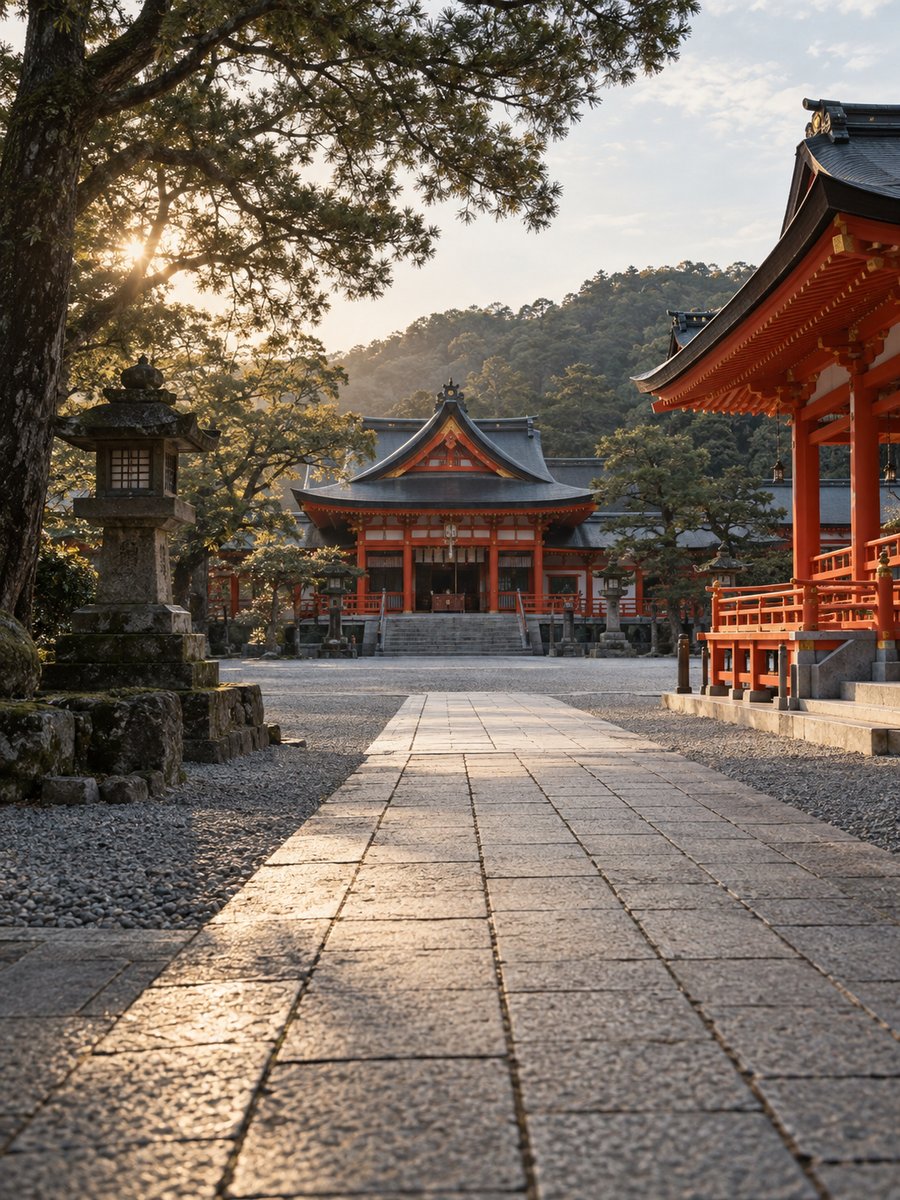 朝の神社の境内